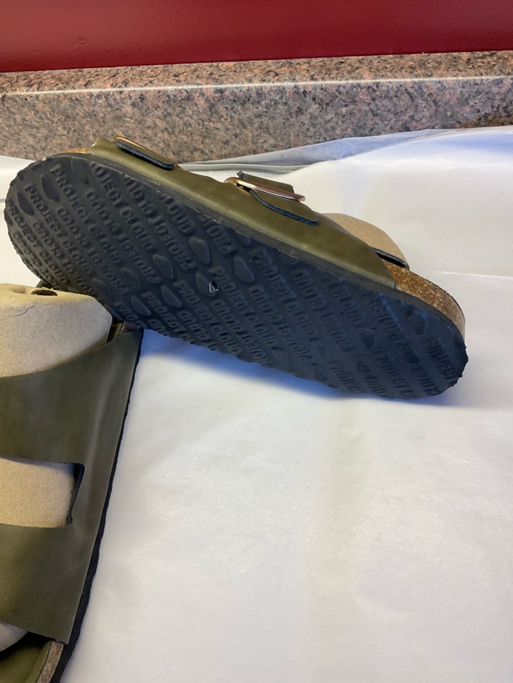 Project Cloud Big Buckle Sandals Olive Green Leather 9 - Picture 3 of 4